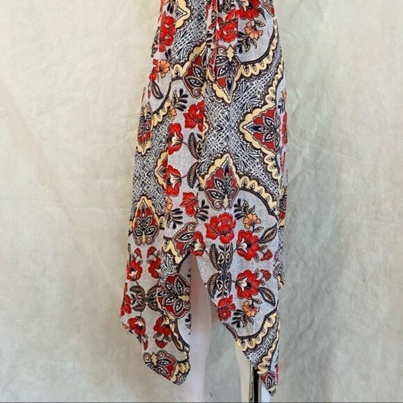 Almost Famous Grey Orange Yellow Spaghetti Strap Pixie BOHO Floral Print Dress M - Picture 12 of 12